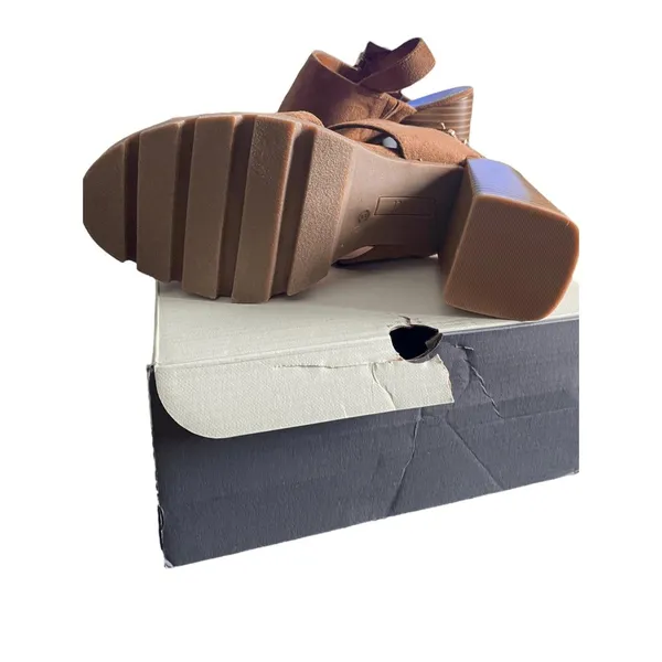 A.N.A‎ Daly Womens Cognat Brown Suede Strappy Open Toe Block Heel Sandals - Image 5