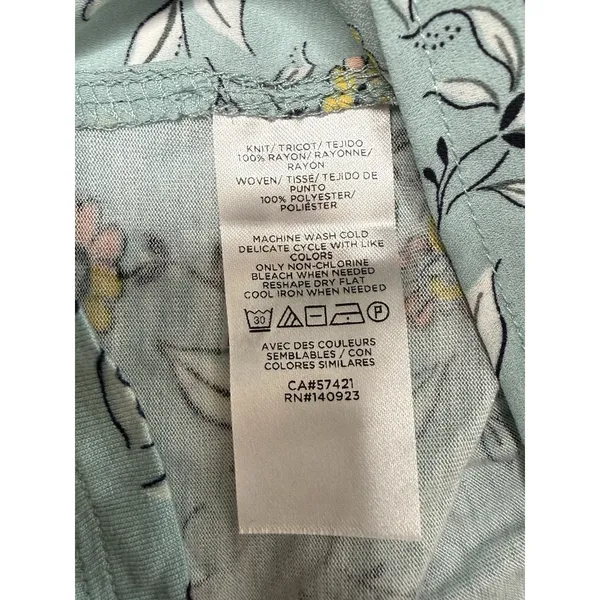 Loft Aqua Floral Print Mixed Media Blouse‎ Women Small Pleated Back Career Party - Image 10