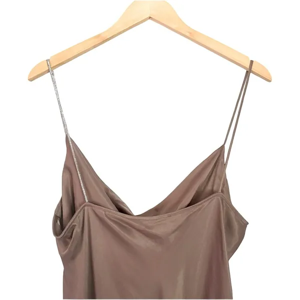 Zara Satin Mini Dress‎ in Taupe - Image 8