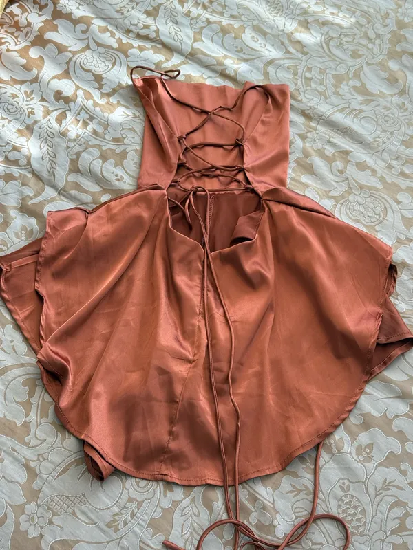 Metallic Copper Orange Strappy Backless Mini Romper Rave Festival XS - Image 4