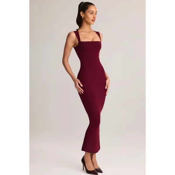 Oh Polly Ainslee Modal Square-Neck Bodycon Midi Dress in Wine Size XL - Image 3