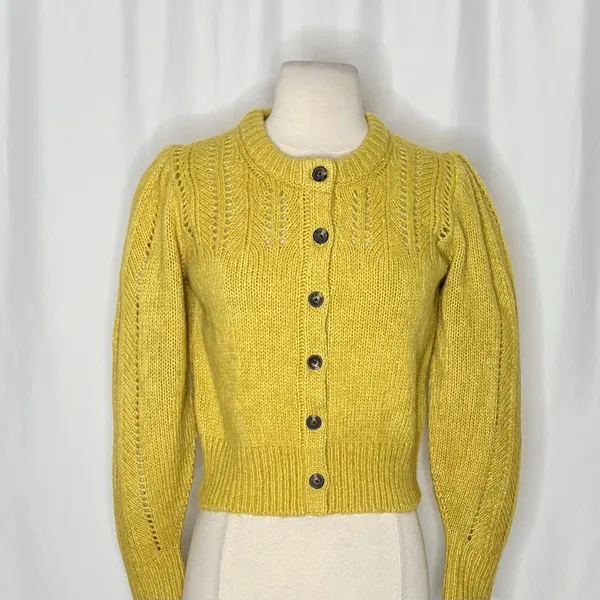EVERLANE Pointelle Cardigan Cloud Merino Wool Alpaca Puff Sleeve Yellow X-Small - Image 3