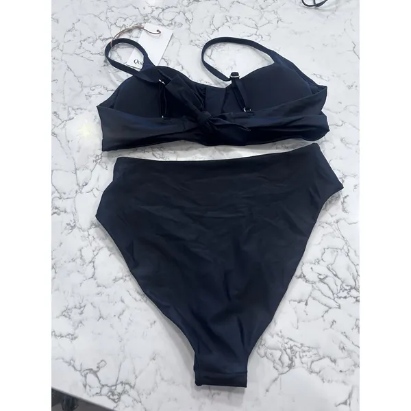 NWT Quince Black Italian Scoop Neck Bikini Top & High Rise High Leg Bottoms Med - Image 2