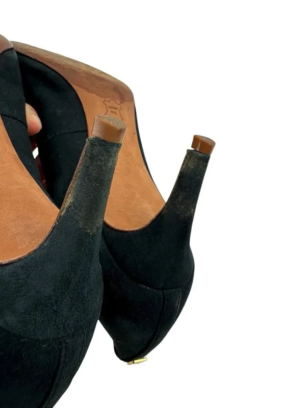 -Kate Spade Heels Womens Size 9.5M Dark Blue Suede Leather Quiet Luxury Acadamia - Image 13