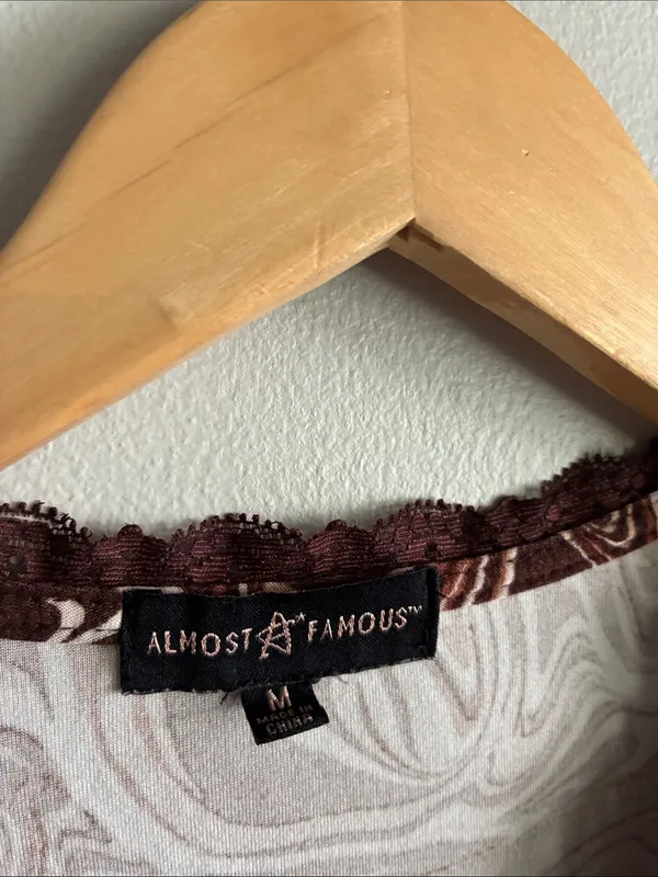 Almost Famous Y2K Brown Marble Print Ruched Crop Top Size M - Image 2