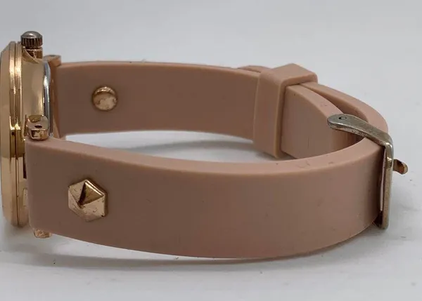 NY & C ladies 30mm rose gold tone rhinestones watch silicone band runs - Image 3