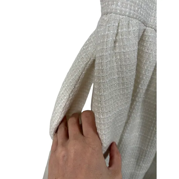 Cider Dress S Ivory Metallic Tweed Braided Trim Square Neck Mini Pockets NEW - Image 9