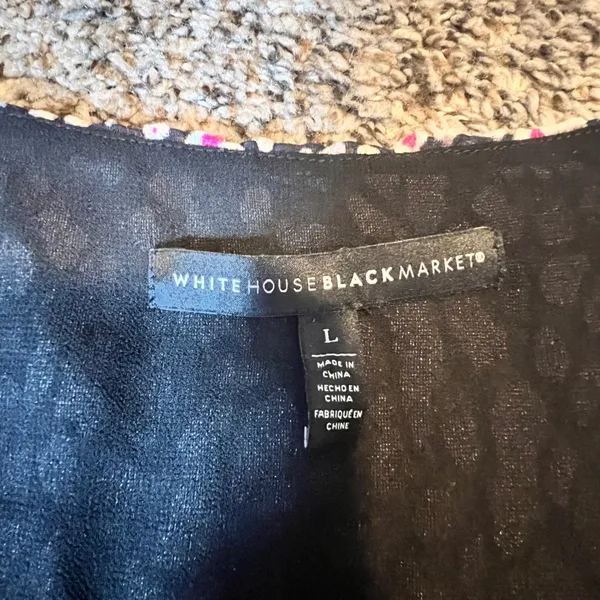 White House Black Market Leopard Velvet Burnout Wrap Blouse Metallic‎ Pink Large - Image 3