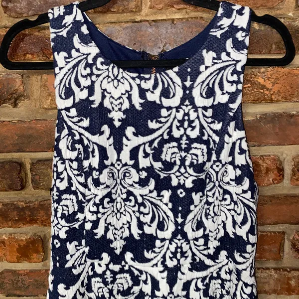 Lulus Navy Blue White Sweet On You Jacquard Mini Dress Women's Size Large - Image 3