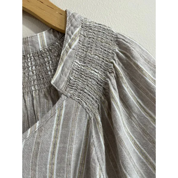 Linda Anderson Beige Rayon Linen Blend Pleated Boho Midi Dress‎ Size XL - Image 8