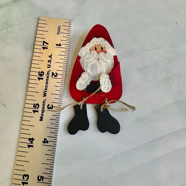 Handmade Wooden Santa Claus Brooch Pin - Image 5
