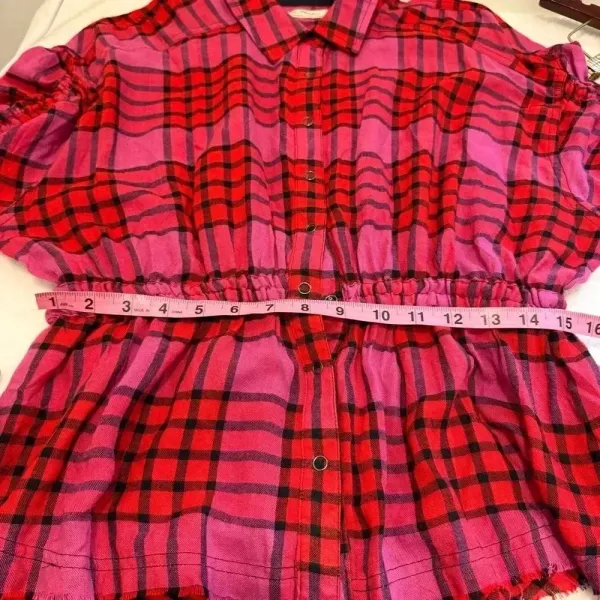 Free People pacific dawn red plaid button down shirt s - Image 15