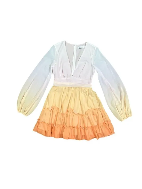 Petal + Pup Ombre Ruffle Tiered Long Sleeve Deep V-Neck Dress Orange Size Medium - Image 13