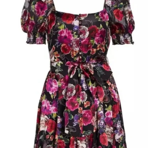 Alice and Olivia‎ Midnight Rose Floral Puff Sleeve With Lining- Size 6. - Image 5