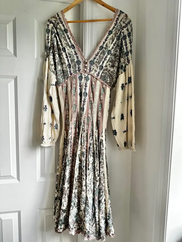 Anthropologie Let Me Be Floral Embroidered Lace Long Sleeve Bohemian Maxi Dress - Image 6