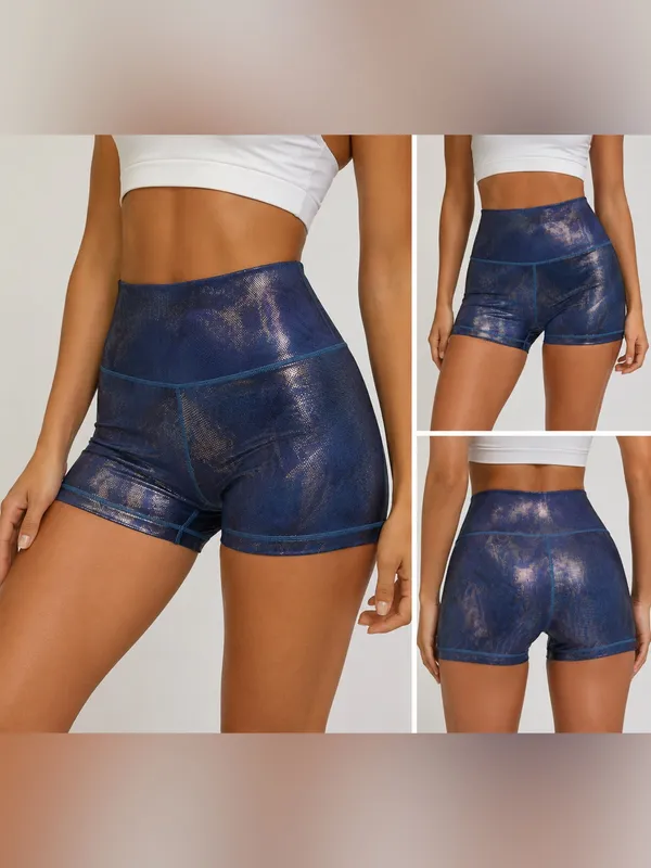 Offline by Aerie Goals High Rise Shorty Shorts Large Blue Metallic Shimmer 4” - Image 2