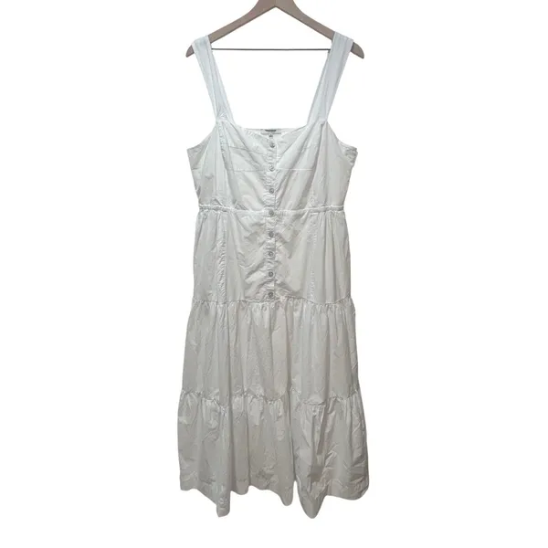 Madewell Suzette Tier Midi Dress 16 White Cotton Button Front Cottagecore Bridal - Image 2