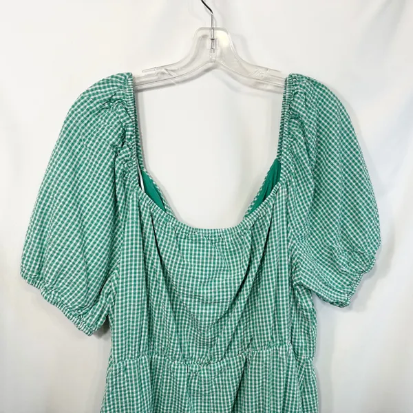 Draper James XXL Dress‎ Green Gingham Surplice Cotton Puff Sleeve Tiered 1827 - Image 8