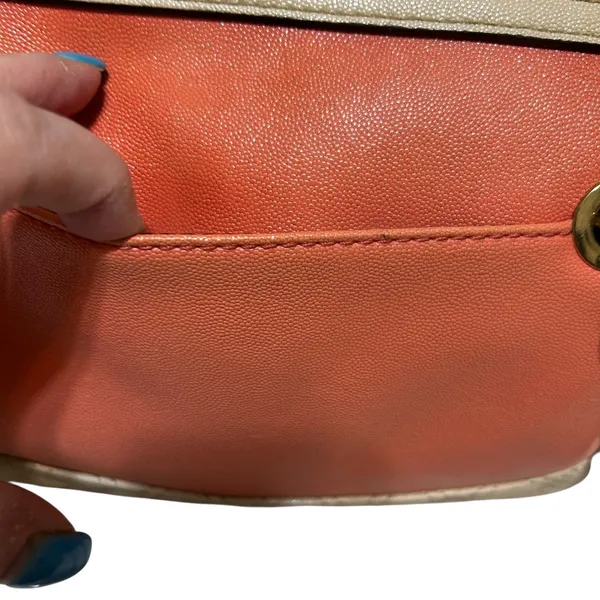 Anne Klein Satchel‎ Bag Womens Coral Cream Quilted Chain Shoulder Purse Padlock - Image 5