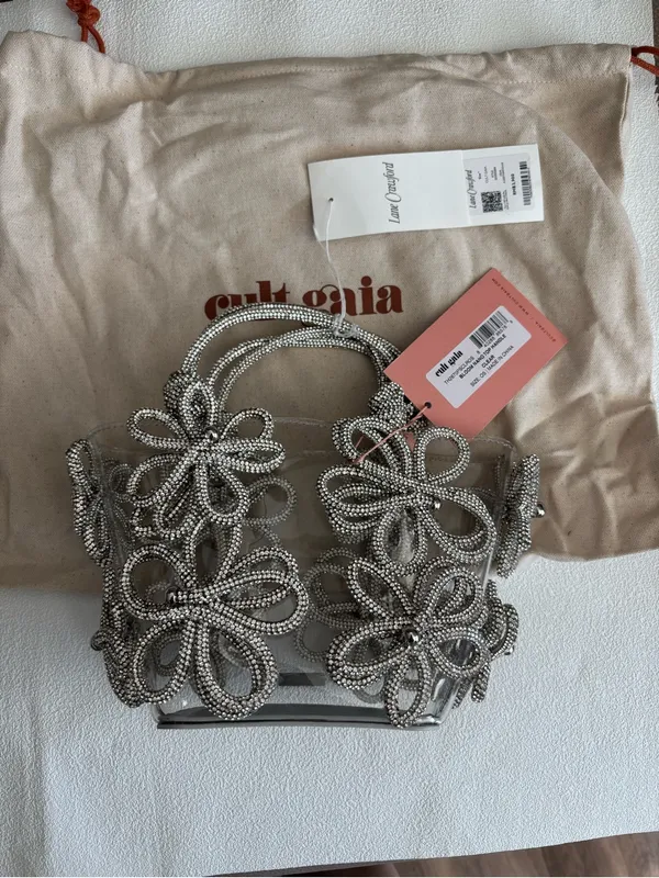 NWT cult gaia clear tote with silver floral beading - Image 8