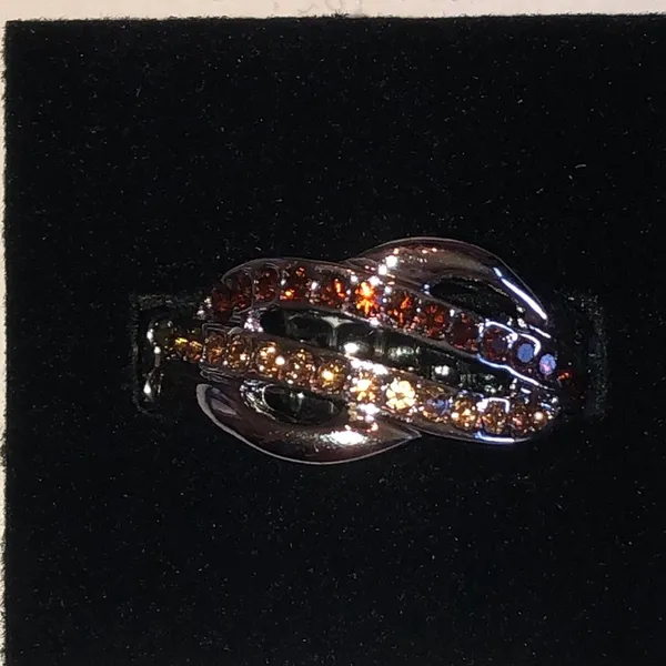 Silver Tone Sparkling Amber Crystal Knot Ring Brown - Image 2
