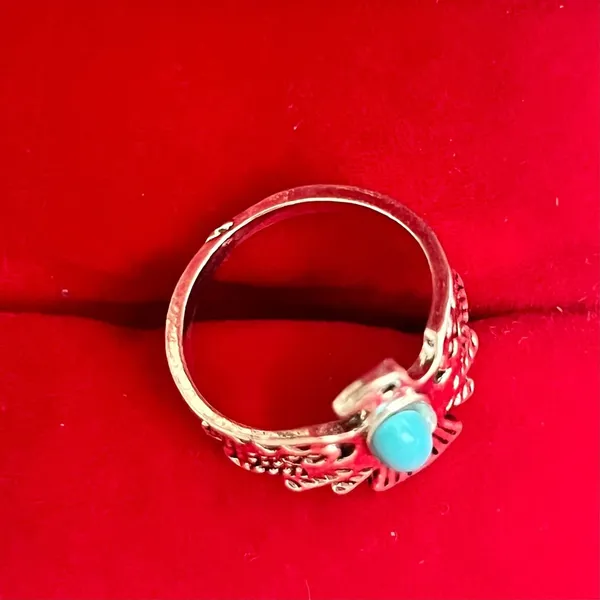 Navajo Turquoise Thunderbird Silver Ring Size 6 - Image 3
