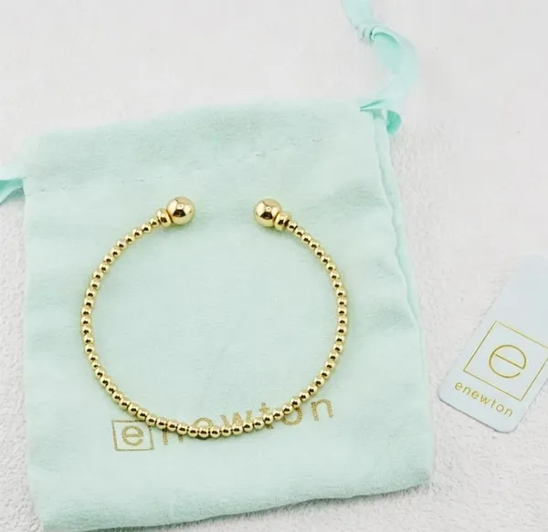 Gold & Silver Enewton Open Cuff Beaded Bangle Stackable Jewelry With Pouch - Image 2