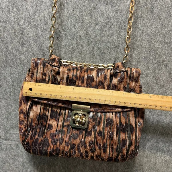 Chico's Animal Print Crossbody Bag Chain Strap Purse Faux Leather Fringe‎ - Image 5