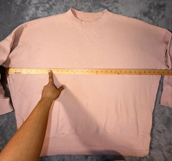 Aerie L Oversized Waffle Knit Crewneck Sweatshirt Blush Pink Side Slit Cozycore - Image 5