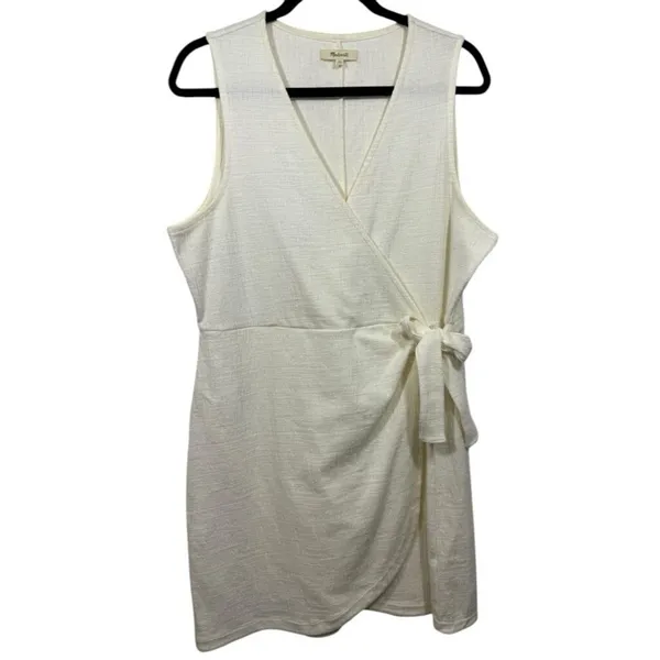 Madewell‎ Crosshatch Side Tie Sleeveless Faux Wrap Dress Bright Ivory XL - Image 4