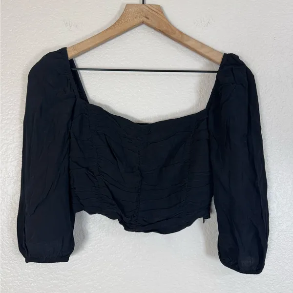 Aritzia Wilfred Lolita Blouse Smocked Cropped Black size Small $110 - Image 4
