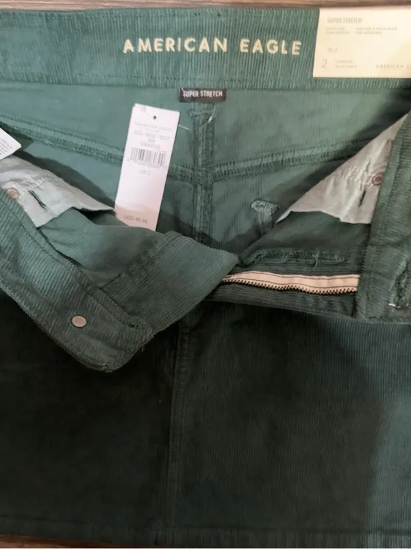 American Eagle Hi-Rise Corduroy Mini Skirt Green Super Stretch Size 2 NWT - Image 6