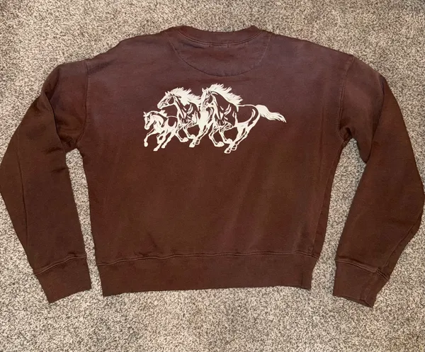 Modish Rebel Brown Horseshoe and Running Horse Graphic Crewneck Sweatshirt - Image 2