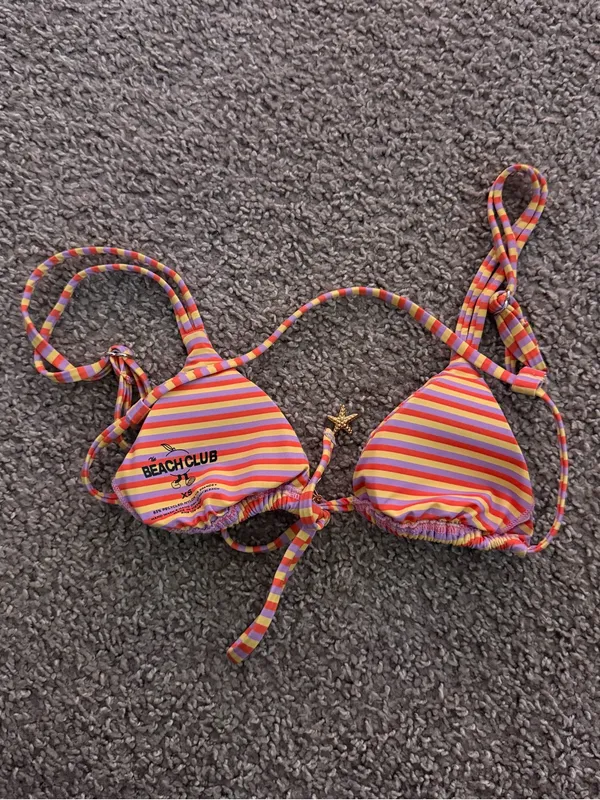 The Beach Club Striped Starfish Bikini Top XS Tie Front Charm NWOT - Image 4