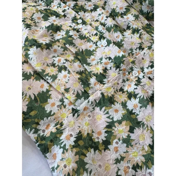 Aureum Anthropologie Cotton Daisy Eyelet Mini Dress Medium Cinched Waist Ric Rac - Image 8
