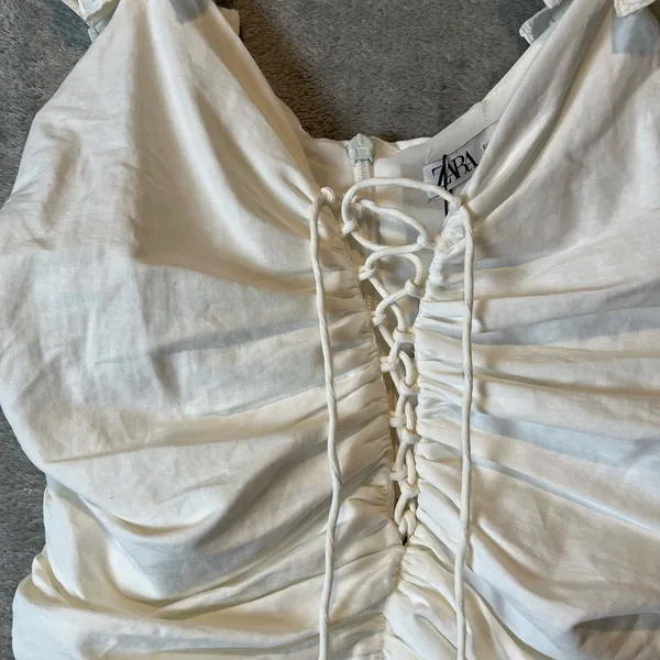 Zara Sz S Draped Linen Blend Dress in Oyster White‎ Women's New - Image 7