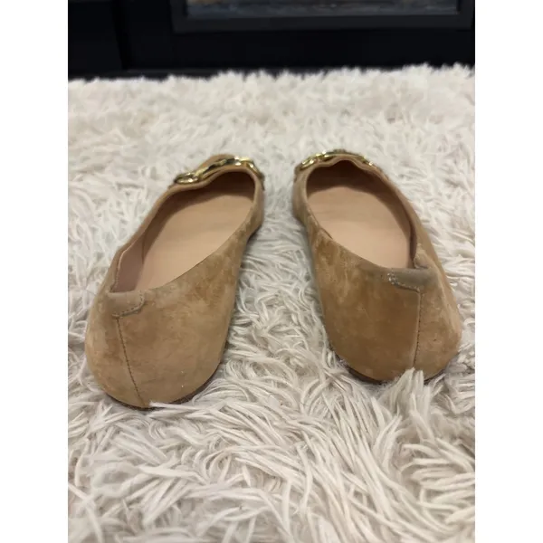 Kate‎ Spade Phoebe Suede Ballet Flats Gold Buckle Women Size 8 Tan Loafers - Image 5