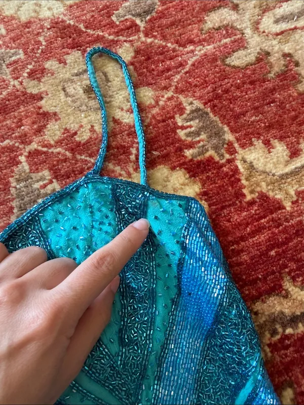 Teal & Blue Ruched Spaghetti-Strap Evening Gown - Image 6