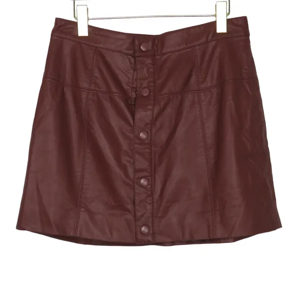 Free People Maisie Vegan Mini Skirt Brown Faux Leather Button Front Size 12 - Image 8