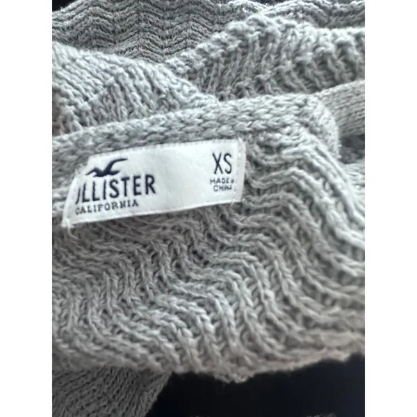 Hollister Women Gray Open Back Tie Knot Cropped Sweater XS Long Sleeve Textured - Image 6