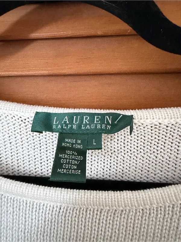 Lauren Ralph Lauren Pink White Striped Cotton 3/4 Sleeve Preppy Sweater Size L - Image 3