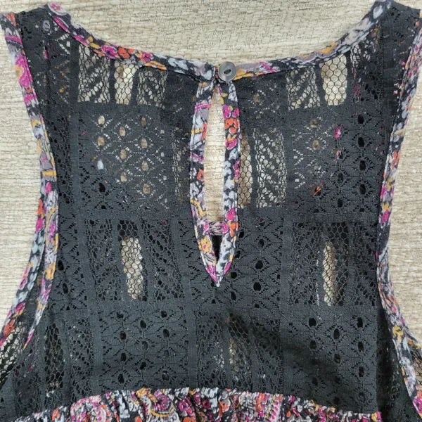 Hollister Babydoll Tank Dress XS Black Paisley Lace Sequin Beaded Swing Boho - Image 13