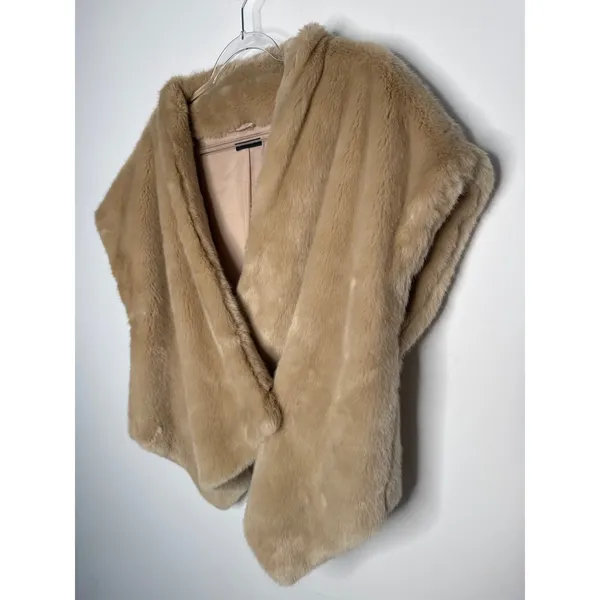 2000s Sisley Tan Faux Fur Shawl Wrap Poncho Cape Size small oversized - Image 6