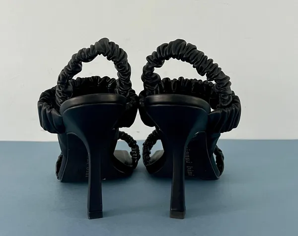 Vanya Scrunched Square Toe Black Leather Heels - Image 6