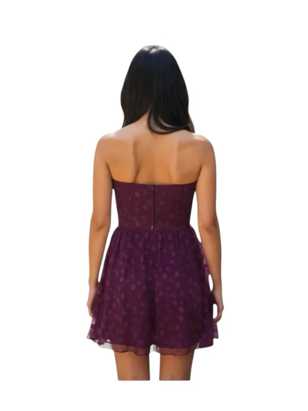 new Guess 𖦹 Chiffon Strapless Polka Dot Cocktail Dress 𖦹 Amethyst Purple 𖦹 4 - Image 2