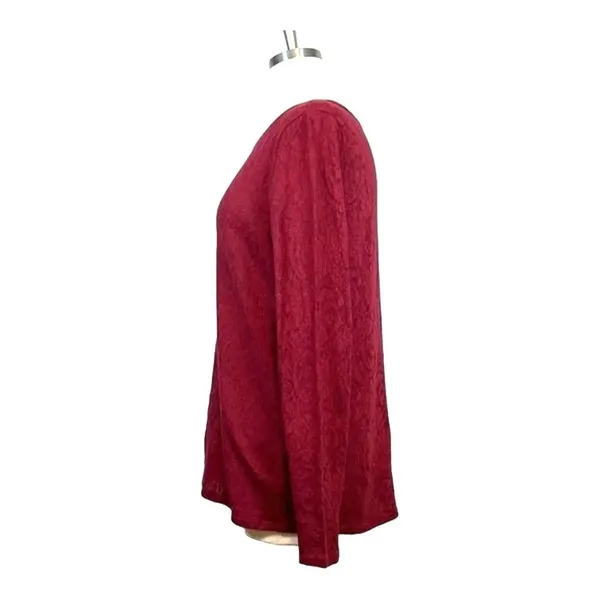 Ann Taylor LOFT Red Paisley Floral Textured‎ Lace Boatneck Top Womens Medium - Image 3