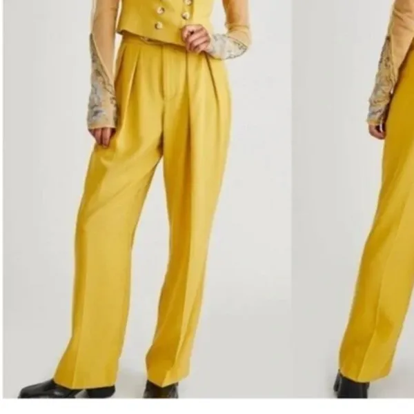 Free People‎ Gabbie Trousers Pants Slacks Mustard Yellow Size 8 - Image 3