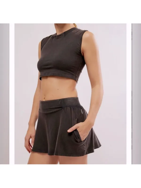 Free People FP Movement Hot Shot Skort Set In Washed black Size XL‎ - Image 2