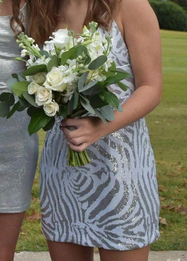 Zebra Silver Sequin Mini Dress - Image 4