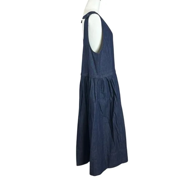 Free People Retro 90s Soraya Dark Denim Drop Waist Midi Jumper Dress Size Large - Image 6